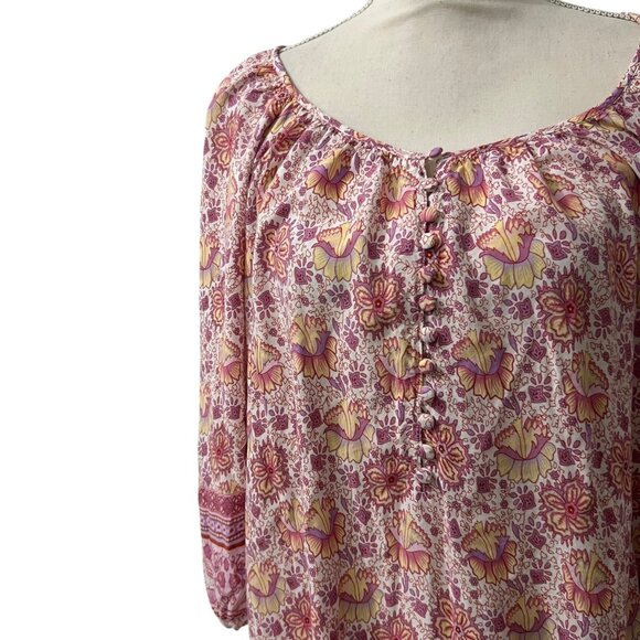 Adrienne Vittadini Feminine Floral Cottage Boho Puff Sleeve Peasant Blouse 2X - Picture 2 of 10